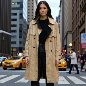 Ann Taylor Camel Belted Trench Coat with Black Lining